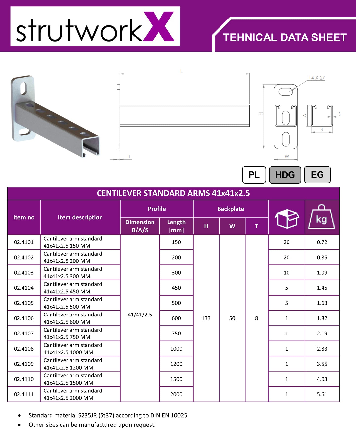 476574 SWX Cantilever arm 41x41-2.5