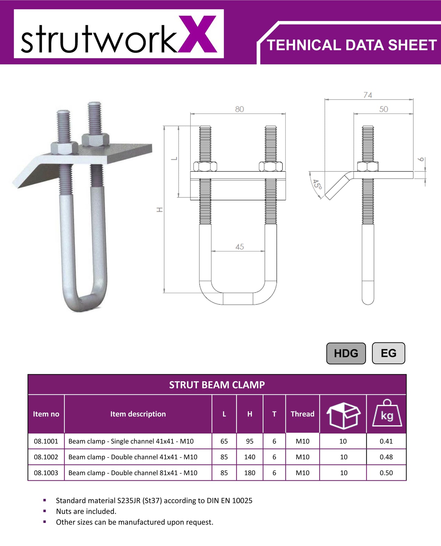 552878 SWX Beam clamp - Double channel 41x41 - M10